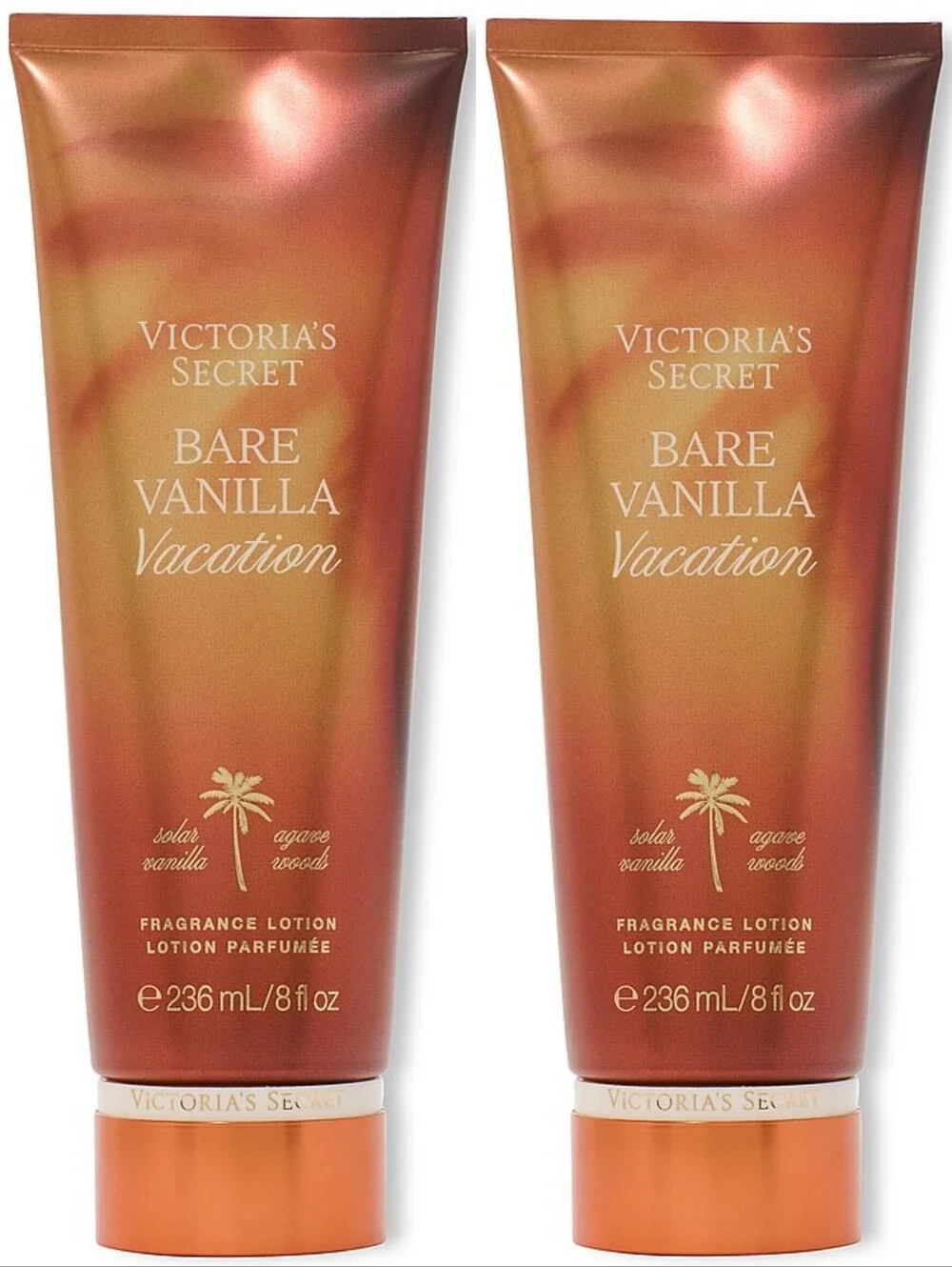 Victoria's Secret Bare Vanilla Vacation Fragrance Body Lotion Set of 2 NEW